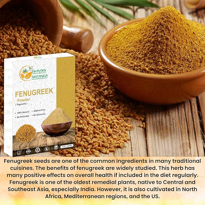 Herbs Botanica Fenugreek Powder Organic 100% Pure & Natural Methi for Hair, Skin, Cooking & Wellness Finely Ground Herbal Powder for DIY Beauty & Seasoning 5.3 oz Resealable Pack