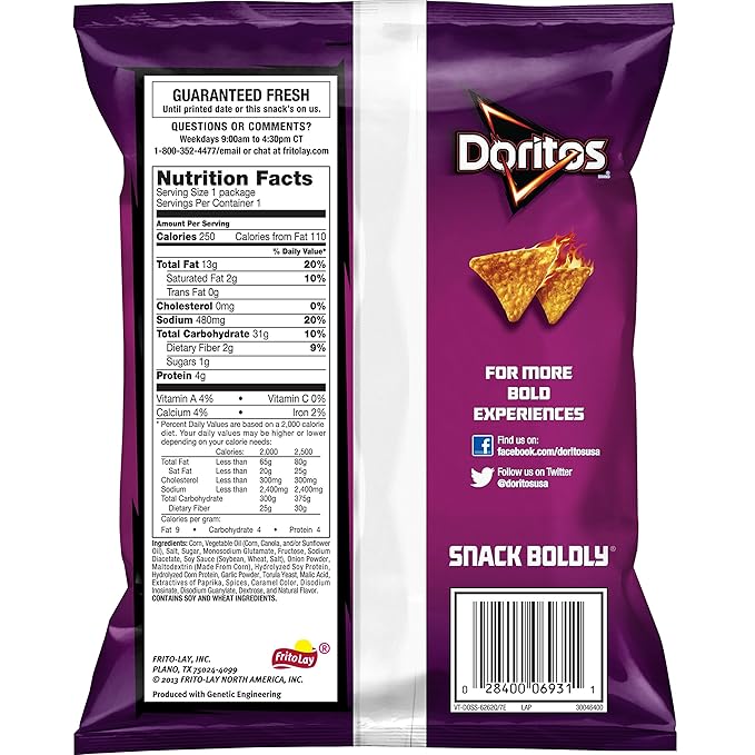 Doritos Flavored Tortilla Chips, Spicy Sweet Chili, 1.75 Ounce (Pack of 64)