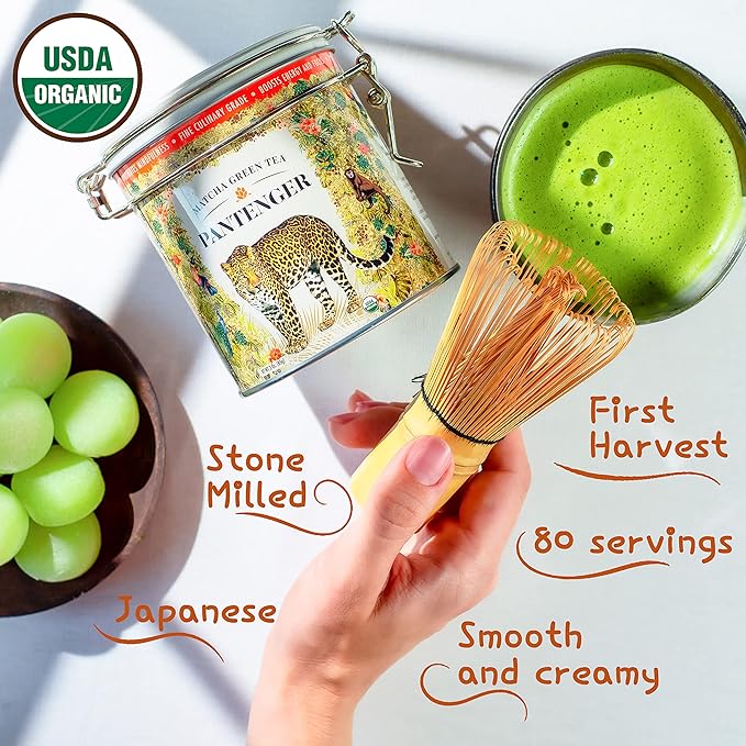 Pantenger Organic Matcha Green Tea Powder | 3 OZ - 70 Servings | Authentic Japanese Matcha Powder | Premium First Harvest | Latte & Smoothie Grade.