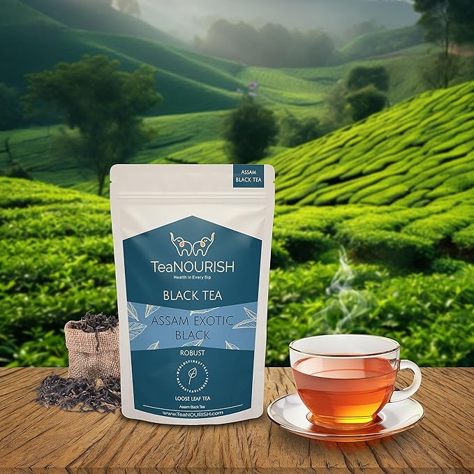 TeaNOURISH Assam Exotic Black Tea | Unblended Loose Leaf Tea | Robust & Full Bodied | Freshly Sourced Direct From Origin | Brew Hot or as Iced Tea - 3.53oz/100g (Pack of 2)