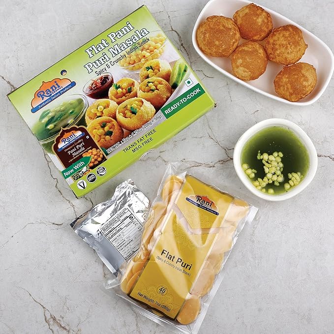 Rani Pani Puri Coins (Uncooked, Microwaveable wheat and Semolina Coins) 7oz (200g) with Pani Puri Masala (14-Spice Blend for Indian Spicy Water) 3.5oz (100g) ~ All Natural | Vegan | NON-GMO