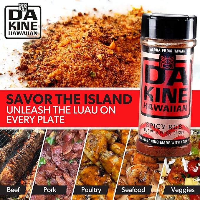 Da Kine Hawaiian Premium BBQ Dry Rub Seasoning - Authentic BBQ Seasoning Blend, Perfect Gourmet Rub Spices for Smoking, Grilling & Cooking - Gluten-Free, Low Sodium, No MSG - Spicy Flavor (4 oz - 3 Pack)