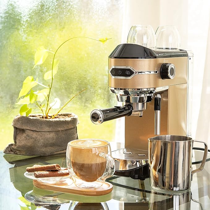 Mixpresso Professional Espresso Machine for Home 15 Bar with Milk Frother Steam Wand, Espresso Maker with Double-Cup Splitter 1450w Fast Heating, Cappuccino and Latte machine 37Oz Water Tank