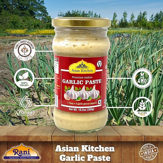 Asian Kitchen Garlic Cooking Paste 10.5oz (300g) Glass Jar ~ Vegan | Gluten Free | NON-GMO | No Colors | Indian Origin