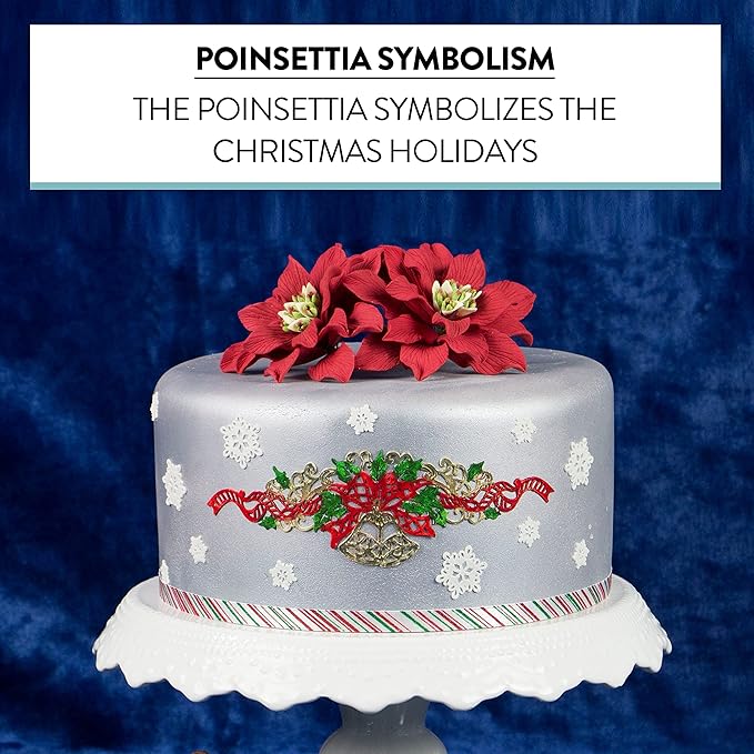 Global Sugar Art Poinsettia Sugar Cake Flowers, Fancy, Large Red, 3 Count by Chef Alan Tetreault. Perfect for Christmas Cake Decorations, Yule Logs, Gingerbread Houses, and more.