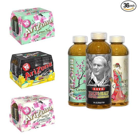 AriZona Iced Tea Variety Bundle 16oz, 12 Bottles per Flavor (36 count) - Green Tea with Ginseng and Honey + Arnold Palmer Half and Half + Diet Green Tea with Ginseng