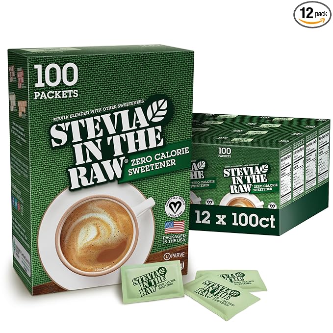 STEVIA IN THE RAW, Zero Calorie Sweetener Packets 100 Count Box (12 Pack)