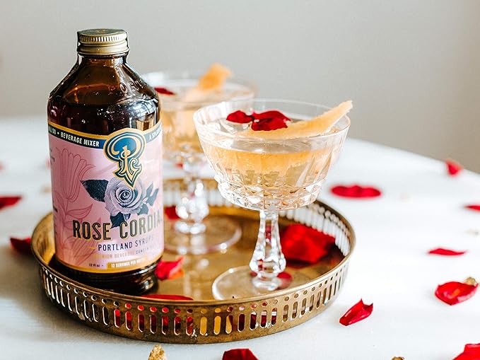 Portland Syrups Rose Cordial Syrup - Craft Exquisite Floral Beverages for Cocktails, Mocktails, Soda, and More - 12 oz with 24 Servings (Pack of 2)