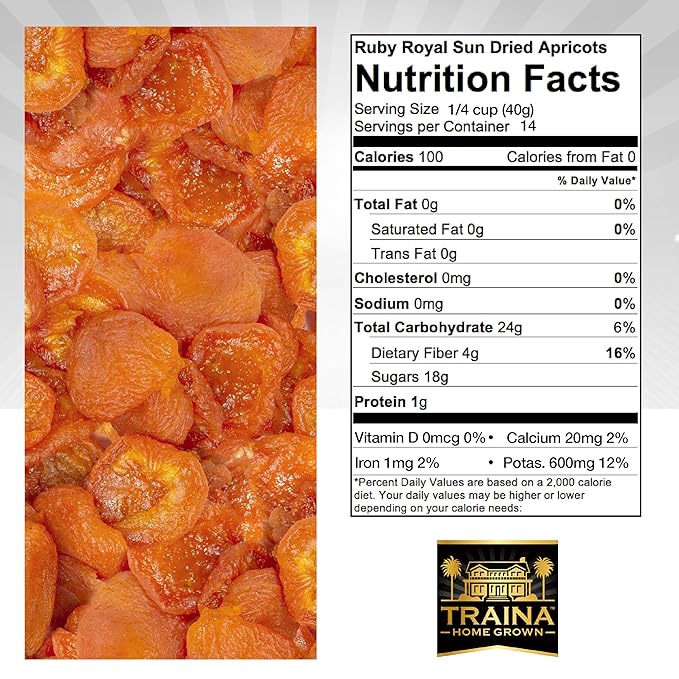 Traina Home Grown California Sun Dried Ruby Royal Apricots - Healthy, No Sugar Added, Non GMO, Gluten Free, Kosher Certified, Vegan, Value Size (20 oz)