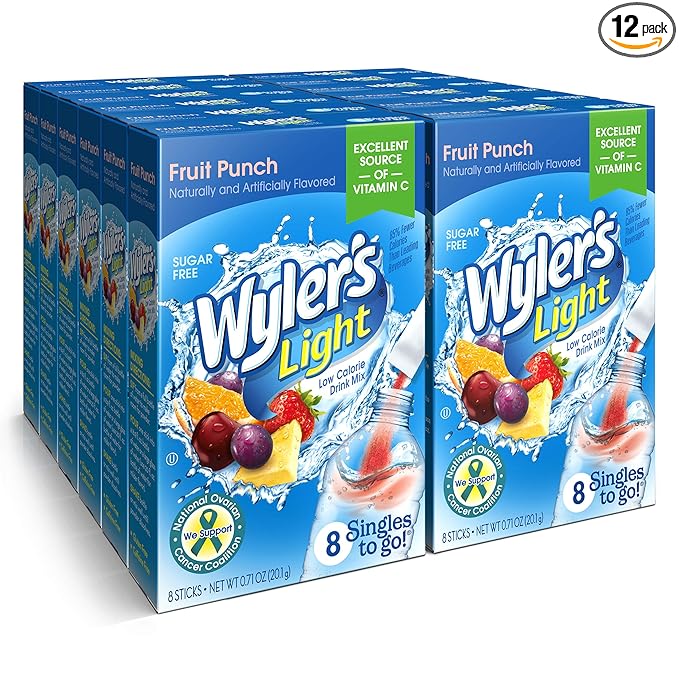 Wyler's Light Singles To Go Powder Packets, Water Drink Mix, Fruit Punch, 8 count/single serving (Pack of 12)