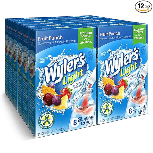 Wyler's Light Singles To Go Powder Packets, Water Drink Mix, Fruit Punch, 8 count/single serving (Pack of 12)