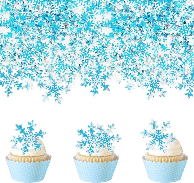 50 PCS Edible Snowflake Cupcake Toppers Wafer Paper Snowflake Cake Decorations Edible Snowflake Cupcake Picks Topper for Christmas Winter Frozen Theme Baby Shower Birthday Party Decor Supplies