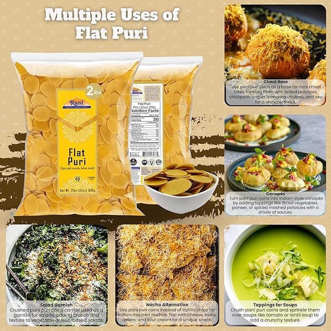 Rani Pani Puri Coins 32oz (2lbs) 907g, Bulk Pack 330-335 Coins ~ Uncooked, Microwaveable wheat and Semolina Coins ~ All Natural | Vegan | NON-GMO