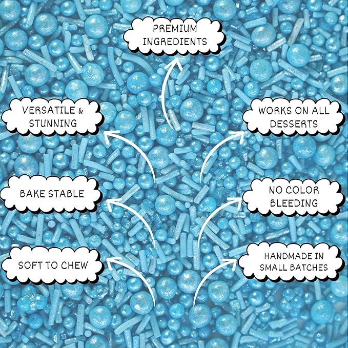 Confect Christmas Sprinkles | Bright Blue | Pearl | Vermcelli | Edible Sprinkle | Frozen Sprinkles for Baking & Cake Decorative | Birthday & Cookie Sprinkle | Vegan, Gluten-Free, Soy-Free, Dairy-Free, Palm Oil-Free- 4.2 Oz