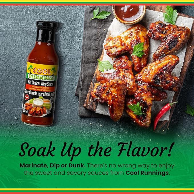 Cool Runnings USA Hot Chicken Wing Sauce, 350 ml - Spicy Flavorful Hot Sauce for Coating, Dipping, and Tossing Chicken Wings, Perfect for Game Night and BBQs