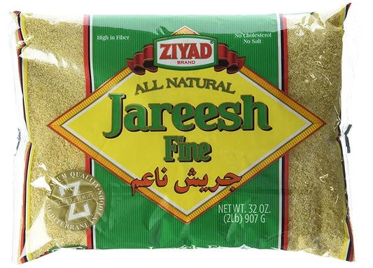 Ziyad Premium Quality Jareesh Fine??Finely Ground, Smooth Wheat Cereal ??High Fiber, No Cholesterol/Salt ??Vitamin-Enriched, Vegan ??Quick 30 Min Prep ??Versatile for Sweet & Savory Dishes, 32 ounce
