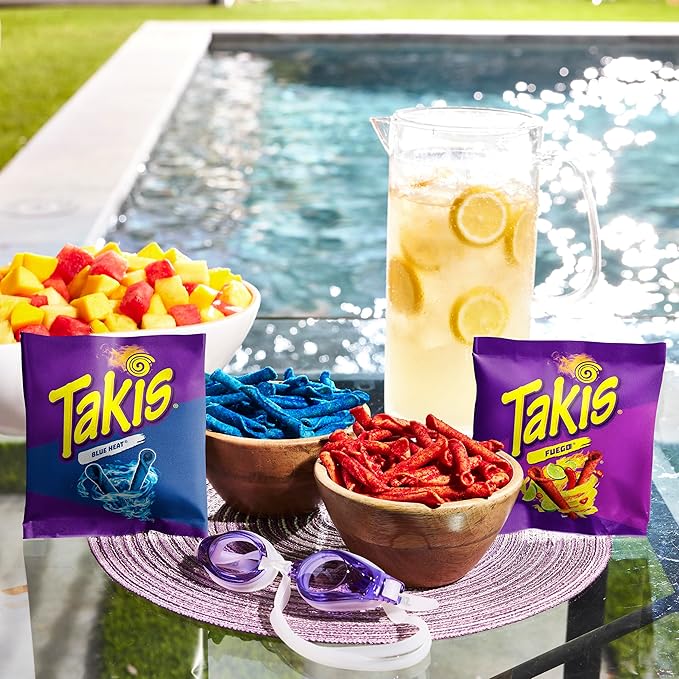 Takis 40 pc / 1 oz Variety Pack - Fuego & Blue Heat Flavored Rolled Tortilla Chips - (20) Fuego, (20) Blue Heat - Perfect for Tailgates, Parties, or the Office
