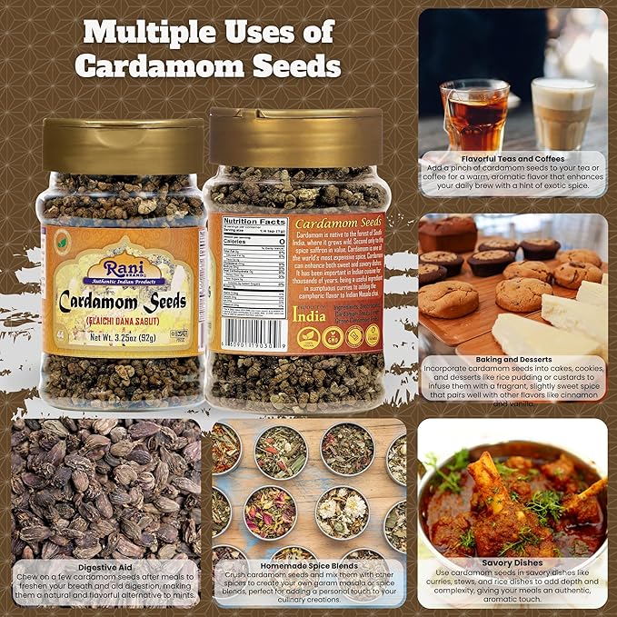 Rani Cardamom (Elachi) Decorticated Seeds Indian Spice 3.25oz (92g) PET Jar~ All Natural | Vegan | Gluten Friendly | NON-GMO | Kosher | Indian Origin