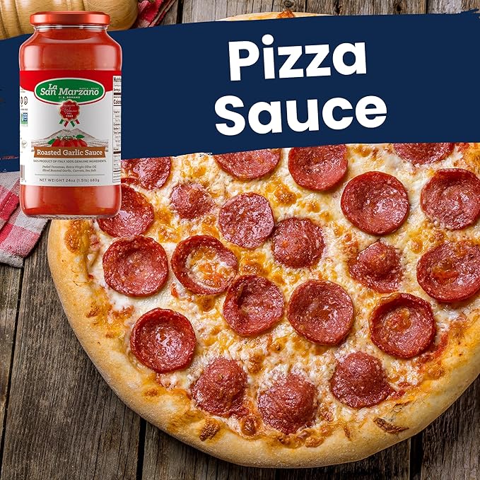 La San Marzano Roasted Garlic Sauce, 24 oz, Pasta Sauce Made in Italy, All Purpose Tomato Premium Quality, All Natural, Mediterranean Diet, Non GMO, Vegan, Gluten Free