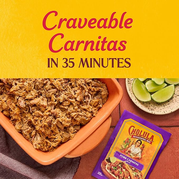 Cholula Seasoning Mix, Pork Carnitas, Mild Heat, For Tamales, Pulled Pork Tacos, Burrito Bowls, Dips and More, 1.3 oz (Pack of 12)