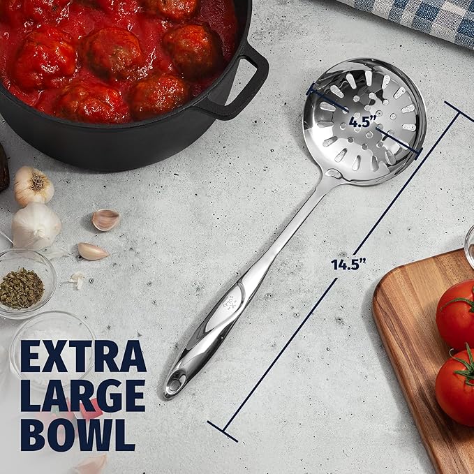 Zulay Kitchen Stainless Steel Slotted Serving Spoon - Large Frying Spoon Skimmer - Durable Utensil with Ergonomic, Easy to Use Handle - Easy to Clean, Perfect for at Home Cooks & Chefs - 14.5??,<div>