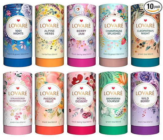 LOVARE Loose Leaf Tea Set 80 g - Made in Ukraine ??Pack of 10 Assorted Tubes - Gift Box Tubes with 150 Paper Filters - Easy to Brew Flavored tea - tea Gifts