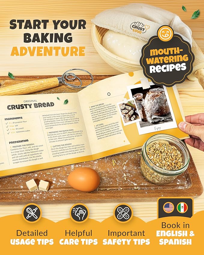 Dutch Oven for Bread Baking - incl. Sourdough Bread-Baking Supplies like Banneton Bread-Proofing Basket - 5QT Enameled Cast Iron Bread-Oven with Lid, Bread-Pan Sour Dough Starter Kit