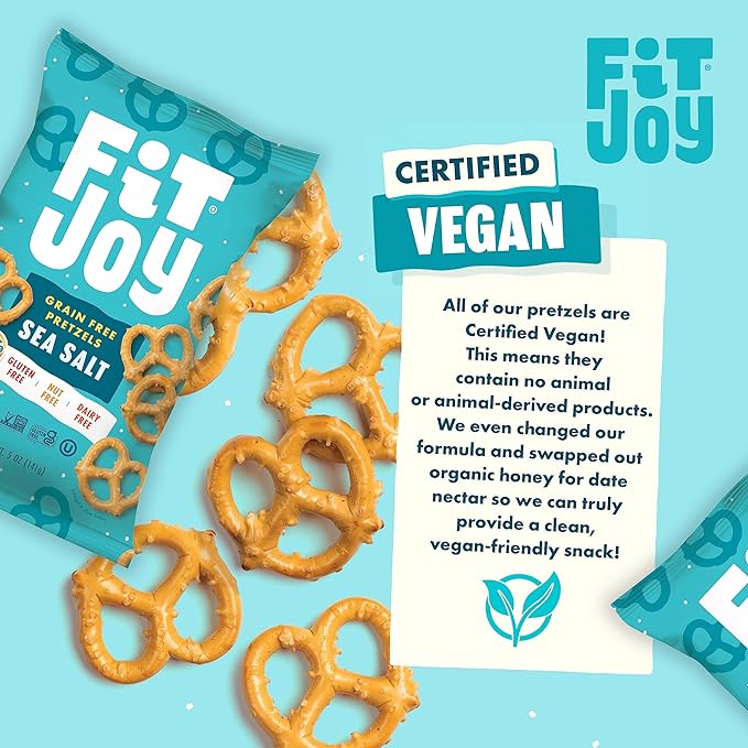 FitJoy Sea Salt Pretzels (Pack of 6, 5 Oz) - Dairy, Nut & Gluten Free Snacks - Grain Free Cassava Root & Chickpea Flour Vegan Pretzel Twists - Classic Snack Pretzels for Moms, Children and More