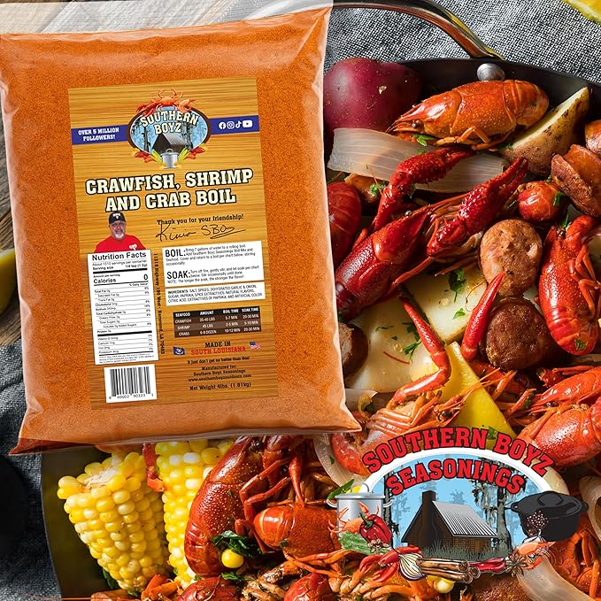 Southern Boyz Seasonings Cajun Seafood Boil, 4 Pound Bulk Sack (No MSG Blend - Seasons 35-40 Pounds Crawfish, 45 Pounds Shrimp or 6-8 Dozen Crabs)