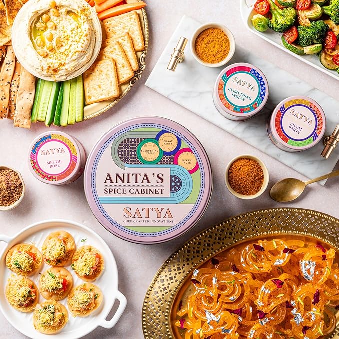 Satya Blends Indian Spices Set of 3 - Everything Indian, Chaat Powder and Meethi Rose 3 Pack Vegan, Gluten & Dye Free Low Sodium Seasonings and Spice Gift Set Women Owned Indian Seasoning - 2.5 Oz