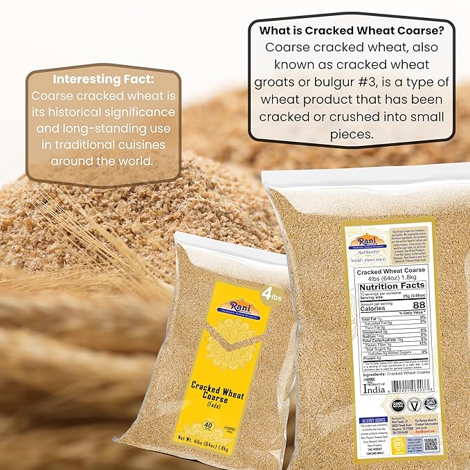 Rani Cracked Wheat Coarse (Fada/Bulgur Wheat#3) 64oz (4lbs) 1.81kg Bulk ~ All Natural | Vegan | Gluten Friendly | NON-GMO | Kosher | Indian Origin