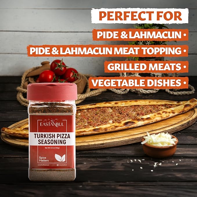 Eastanbul Pizza Seasoning, 5.3oz Turkish Pizza Seasoning, Lahmacun Spice Blend, Pide Spice Mix, Vegan-Friendly, Non-GMO Versatile