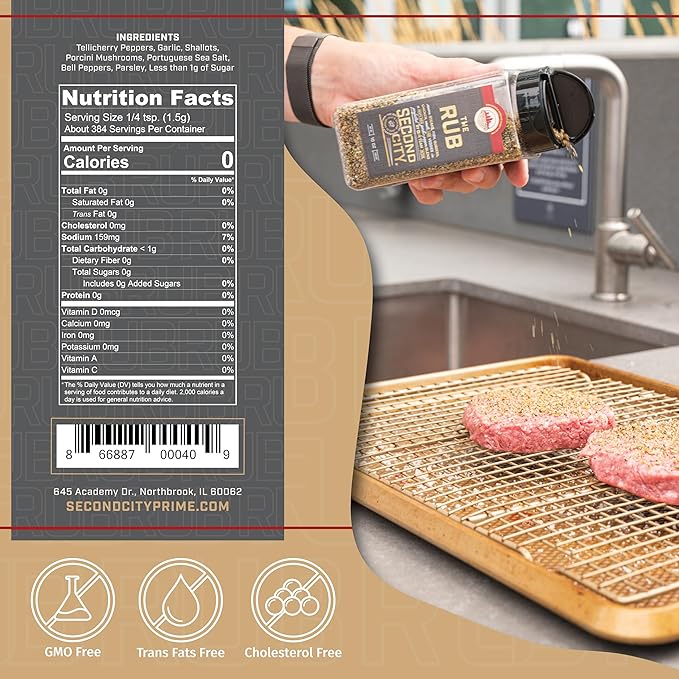 The Rub Seasoning for Steaks, Burgers, Fish, Chicken, and Veggies 10oz 2-pack, A Seasoning Blend of Zesty Garlic Pepper, Rich With Exotic Porcini Mushrooms and Tellicherry peppers For Meats and Seafood - by Second City Prime