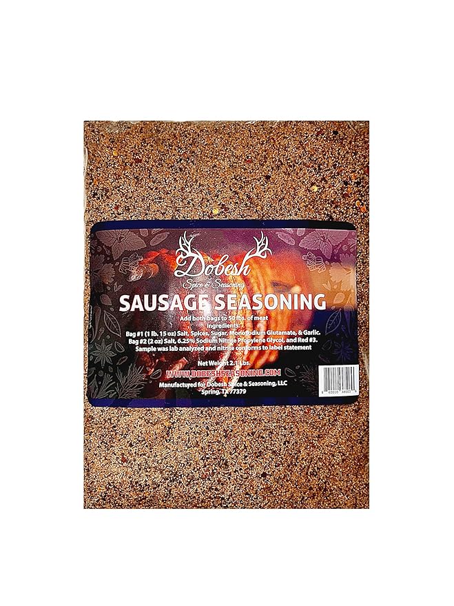 Dobesh Sausage Seasoning Mix with Cure - Czech Flavor Sausage Seasoning Mix for Venison, Beef, Pork, Elk, Deer, Wild Game and Domestic Meat - Sausage Seasoning Kit Makes up to 50Lbs of Sausage (2.1 LB)