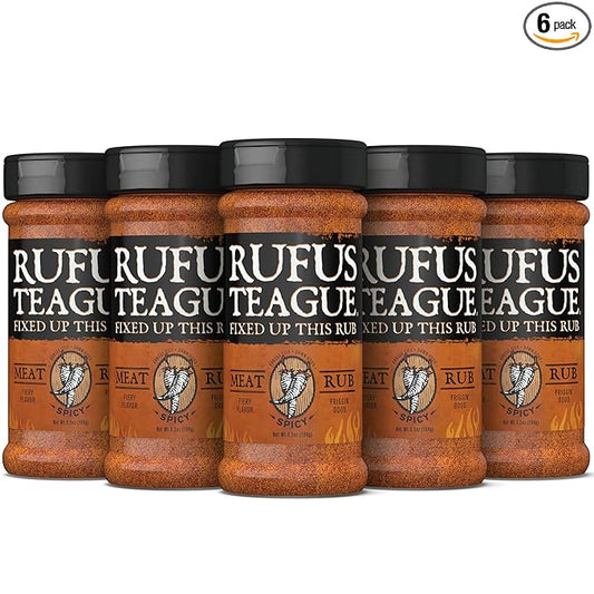 Rufus Teague Spicy Meat Rub, 6 Pack, Premium Barbecue Seasoning & Dry Rub for Smoking and Grilling, Award-Winning Flavor for Beef, Pork & Chicken, Gluten-Free, 6.5 oz