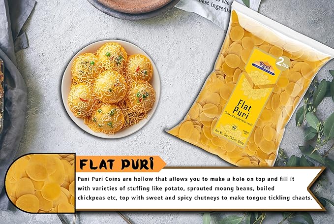 Rani Pani Puri Coins 32oz (2lbs) 907g, Bulk Pack 330-335 Coins ~ Uncooked, Microwaveable wheat and Semolina Coins ~ All Natural | Vegan | NON-GMO
