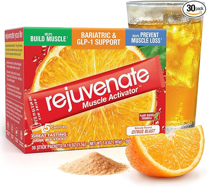 Rejuvenate ??1 Stick Delivers 25g of Whey Protein Equivalency for Muscle Growth & Energy ??Essential Amino Blend (EAA + BCAA), GLP-1 & Bariatric Approved, Citrus Blast, 30 Count
