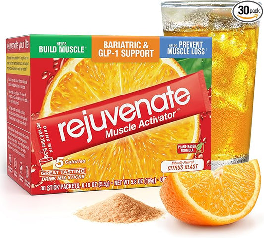 Rejuvenate ??1 Stick Delivers 25g of Whey Protein Equivalency for Muscle Growth & Energy ??Essential Amino Blend (EAA + BCAA), GLP-1 & Bariatric Approved, Citrus Blast, 30 Count