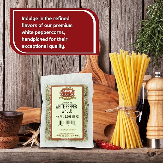 Spicy World Whole White Pepper 3.5 Ounce | 100% Natural & Pure | White Peppercorns | Peppercorn for Grinder Refill | Premium Quality White Peppercorns Whole