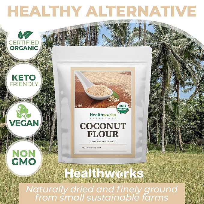 Healthworks Superfoods Organic Coconut Flour - 64 Oz / 4 Lbs - Certified Organic, Unrefined, Raw - Keto, Vegan & Non- GMO - Protein Based Whole Foods - Pancakes, Waffles, Bread & Other Baked Goods