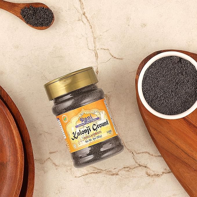 Rani Kalonji (Black Seed, Nigella Sativa, Black Cumin) Ground, Powder 3oz (85g) PET Jar ~ All Natural | Gluten Friendly | NON-GMO | Kosher | Vegan | Indian Origin