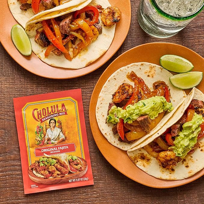 Cholula Seasoning Mix, Original Fajita, Medium Heat, For Chicken, Steak, Shrimp & Veggie Fajitas, 0.87 oz (Pack of 12)
