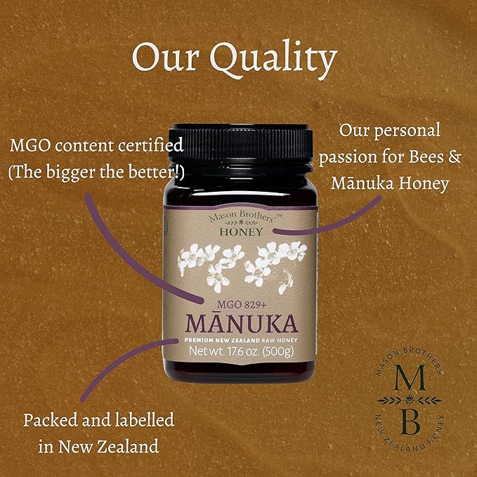 Mason Brothers’ Raw Manuka Honey MGO 829+ | 17.6oz New Zealand Honey, MGO Certified