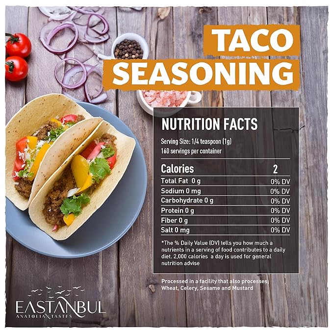 Eastanbul Taco Seasoning Mix, 5.6oz Taco Seasoning, 100% Natural, Vegan Spice Mix, Non-GMO & Vegan, Spice for Quick Recipes