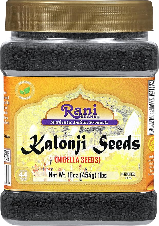 Rani Kalonji (Black Seed, Nigella Sativa, Black Cumin) Seeds 16oz (1lb) 454g PET Jar ~ All Natural | Gluten Friendly | NON-GMO | Kosher | Vegan | Indian Origin