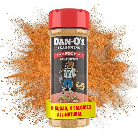 Dan-O's Spicy Seasoning, 2.5 oz Bottle, Hot Seasoning for Chicken, Wings, Burger Patties, Veggies and More, Sugar Free, Zero Calorie, Use this Spicy Blend to Craft a Marinade, Dry Rub or Sauce