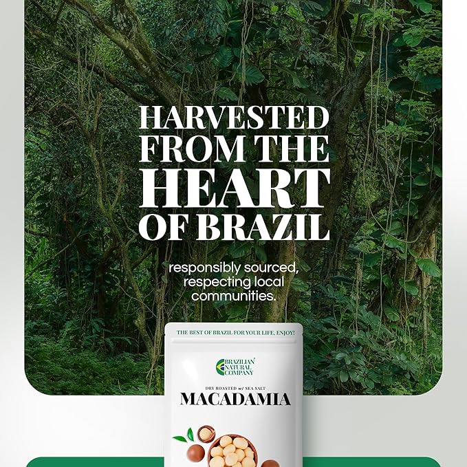 Macadamia Nuts 24 oz, Stand Up Pouch – Rich in Omega 3, Vitamins and Minerals – Natural Source of Skin and Well Being – Lightly Salted – Brazilian Natural Company