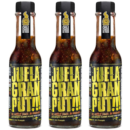 Hot Sauce | Chile Lengua de Fuego (Pack of 3, JuelaGranPut!) – 10/10 Heat Challenge Sauce, Insanely