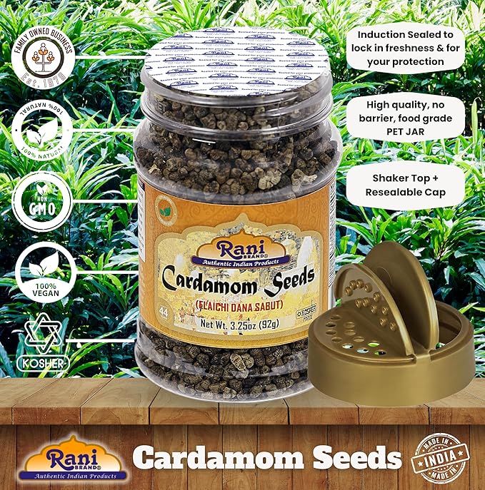 Rani Cardamom (Elachi) Decorticated Seeds Indian Spice 3.25oz (92g) PET Jar~ All Natural | Vegan | Gluten Friendly | NON-GMO | Kosher | Indian Origin