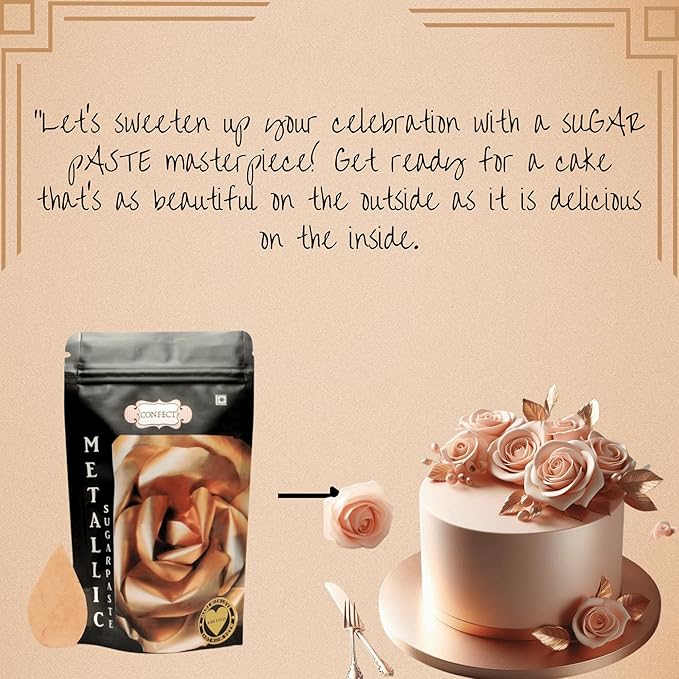 Confect Rose Gold Metallic | Fondant for Cake Decorating, Elegant Rose Gold Icing for Christmas Cakes, Cupcakes & Special Occasions | Vegan, Gluten-Free, Nut-Free, Palm Oil-Free ??8.8 Oz